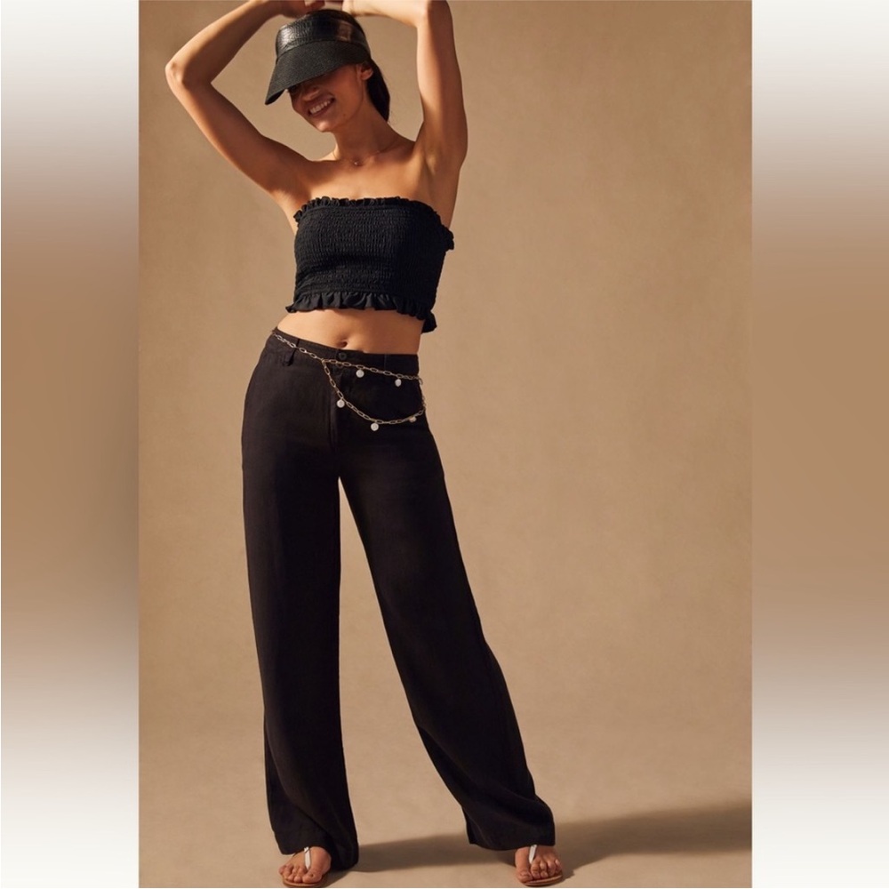 Cloth and Stone Harper High-Waist‎ Pants Sz 28 Black Lyocell Linen Beachy Boho